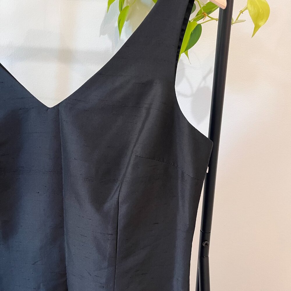 Laundry by Shelli Segal Black Silk Sheath Dress 12 Sleeveless V-Neck Open Back - Picture 3 of 8